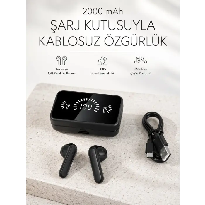 Bluetooth 5.1 Destekli  bluetooth kulaklık – ANC ve Stereo Sesli