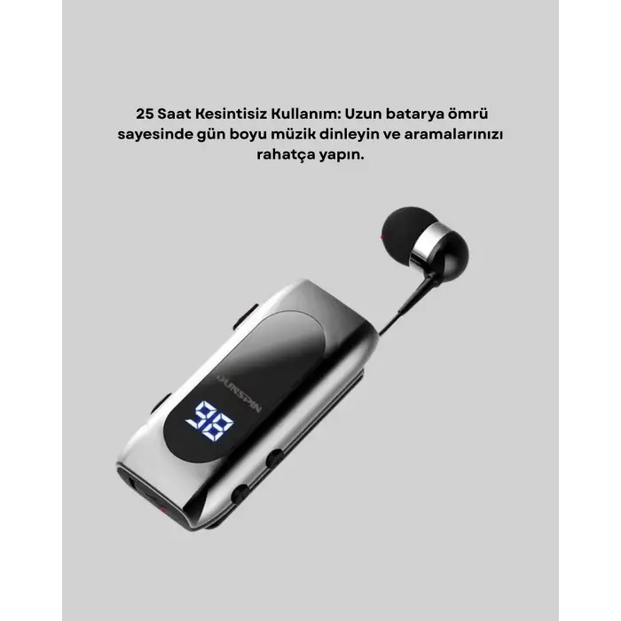 Bluetooth 5.2 Klipsli Kablosuz Kulaklık – Dijital Ekran & Titreşimli Uyarı
