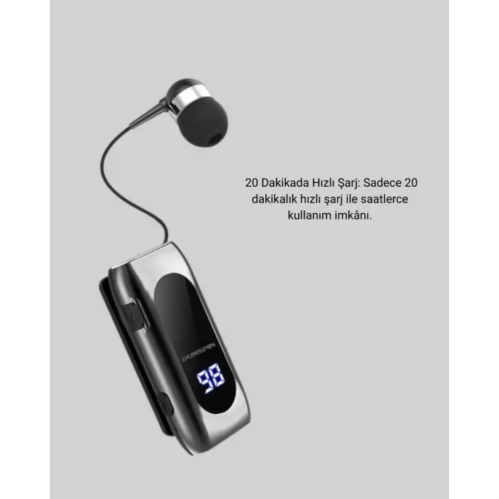 Bluetooth 5.2 Klipsli Kablosuz Kulaklık – Dijital Ekran & Titreşimli Uyarı Yeni Nesil