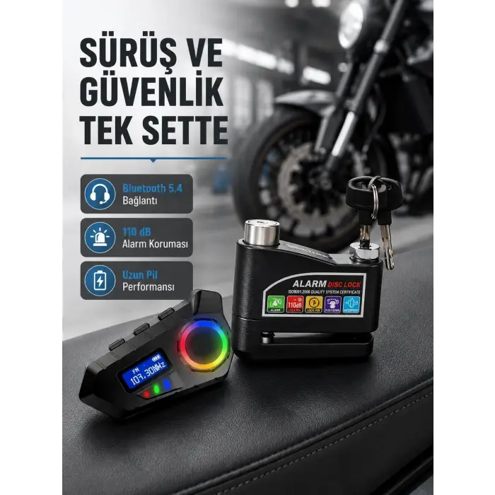 Bluetooth 5.4 İntercom ve Alarmlı Disk Kilidi Seti Güçlü Ses ve Güvenlik