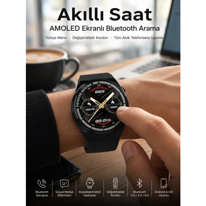 Bluetooth Bağlantılı Akıllı Saat Tüm Telefonlara Uyumlu Değiştirilebilir Kordon