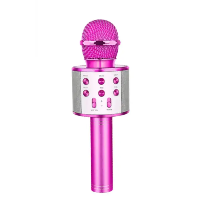 Bluetooth Bağlantılı Kablosuz Karaoke Mikrofonlu Pembe Renkli Hoparlörlü Ses Sistemi