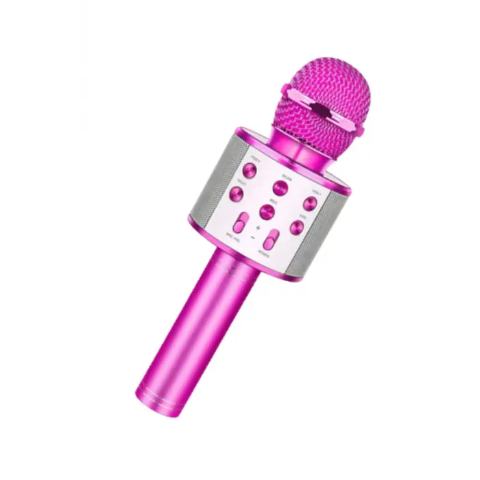 Bluetooth Bağlantılı Kablosuz Karaoke Mikrofonlu Pembe Renkli Hoparlörlü Ses Sistemi