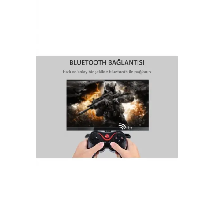 Bluetooth bağlantılı siyah gamepad telefon tutucu standlı PC uyumlu kablosuz oyun kolu