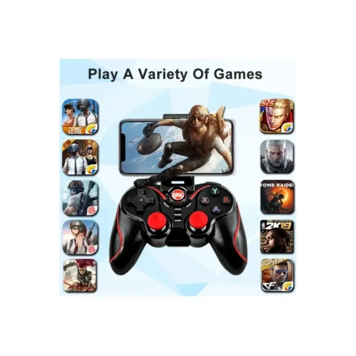 Bluetooth bağlantılı siyah joystick, PC uyumlu, telefon tutucu standlı, 2 yıl garantili