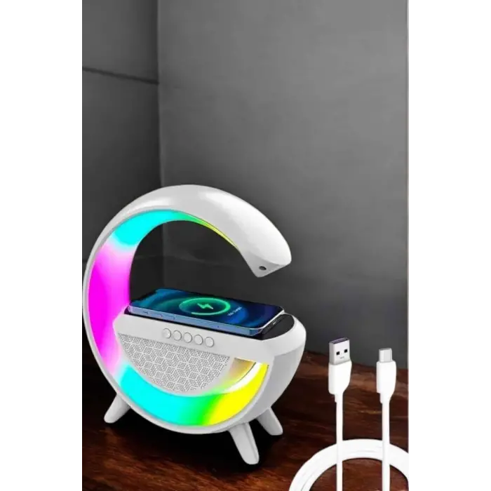 Bluetooth Hoparlör 15W Kablosuz Hızlı Şarj LED Gece Lambası