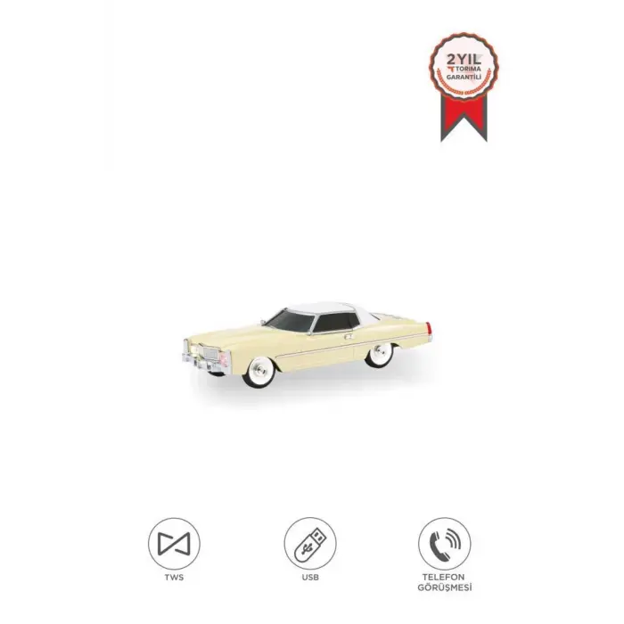 Bluetooth hoparlör bej renk retro araba tasarımlı 10W FM USB TWS 3 saat dinleme süresi