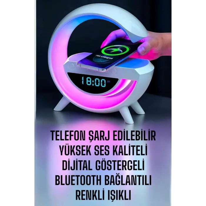 Bluetooth Hoparlör Dijital Göstergeli Wireless Şarj RGB Işıklı