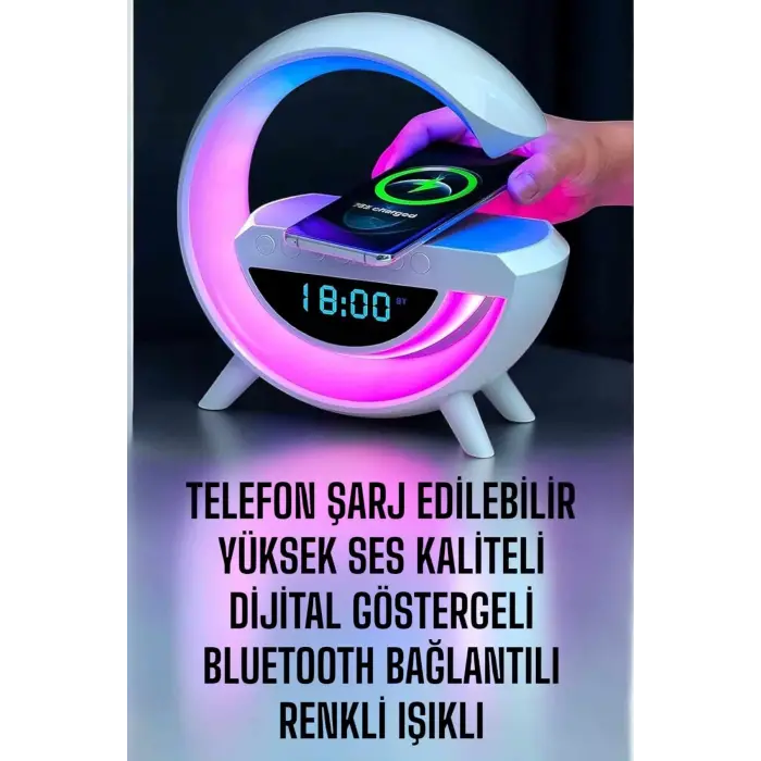 Bluetooth Hoparlör Dijital Göstergeli Wireless Şarj RGB Işıklı