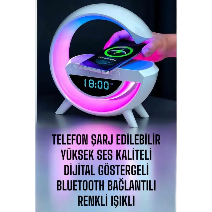 Bluetooth Hoparlör Dijital Göstergeli Wireless Şarj RGB Işıklı