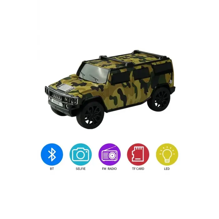 Bluetooth hoparlör jeep araba tasarımlı haki renk 8 watt TWS müzik çalar FM radyo USB SD kart