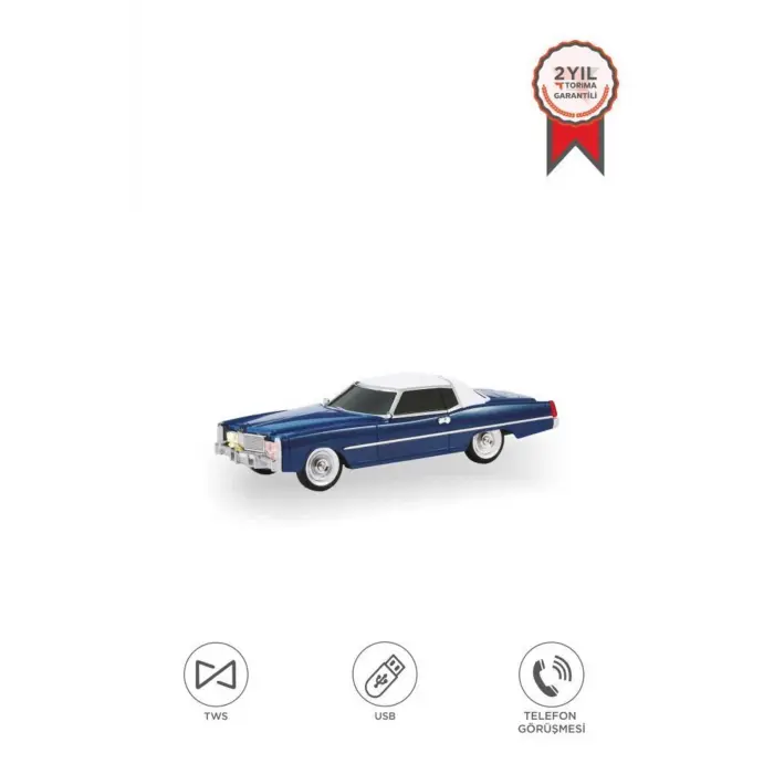 Bluetooth hoparlör retro araba tasarımlı 10W mavi FM USB TWS 3 saat dinleme süresi