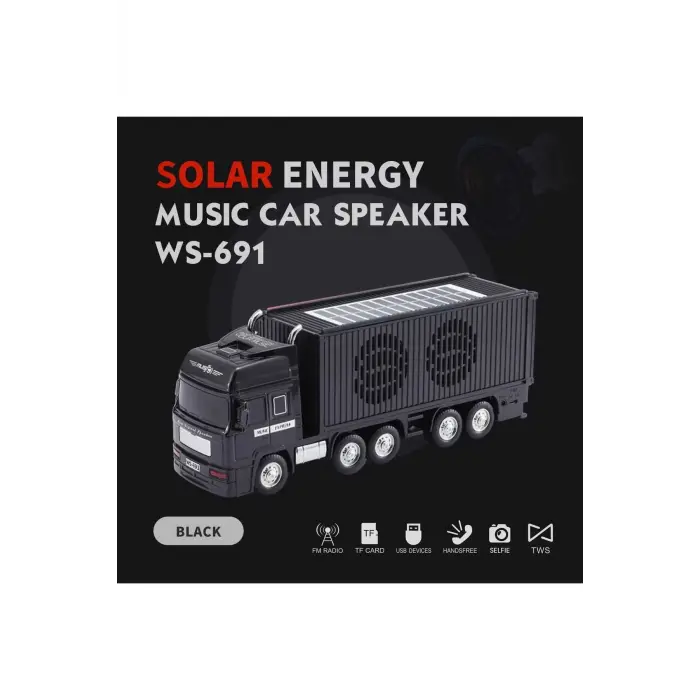 Bluetooth hoparlör siyah güneş enerjili kamyon tır araba 10 watt TWS FM radyo USB SD kart