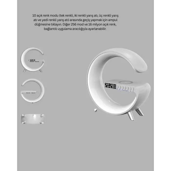 Bluetooth Hoparlörlü RGB Atmosfer Lambası Kablosuz Şarj ve Saat Özellikli