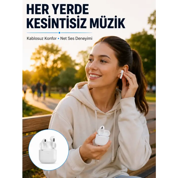 Bluetooth Kulaklık Beyaz Çağrı Cevaplama Dokunmatik Kontrol Kablosuz Yeni Nesil