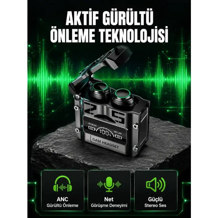 Bluetooth Kulaklık Kablosuz ANC Gürültü Önleyici Stereo Ses Yeni Nesil