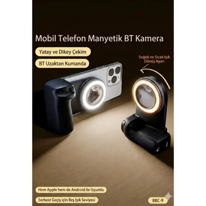 Bluetooth Manyetik Telefon Yapıştırma Kavrama Halka Dolgu Işığı İle Magsafe Selfie Klips