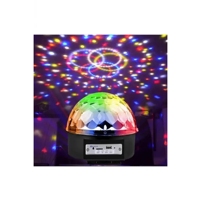 Bluetooth özellikli gri küre disko topu müzik çalar ve sese duyarlı renkli lazer ışık