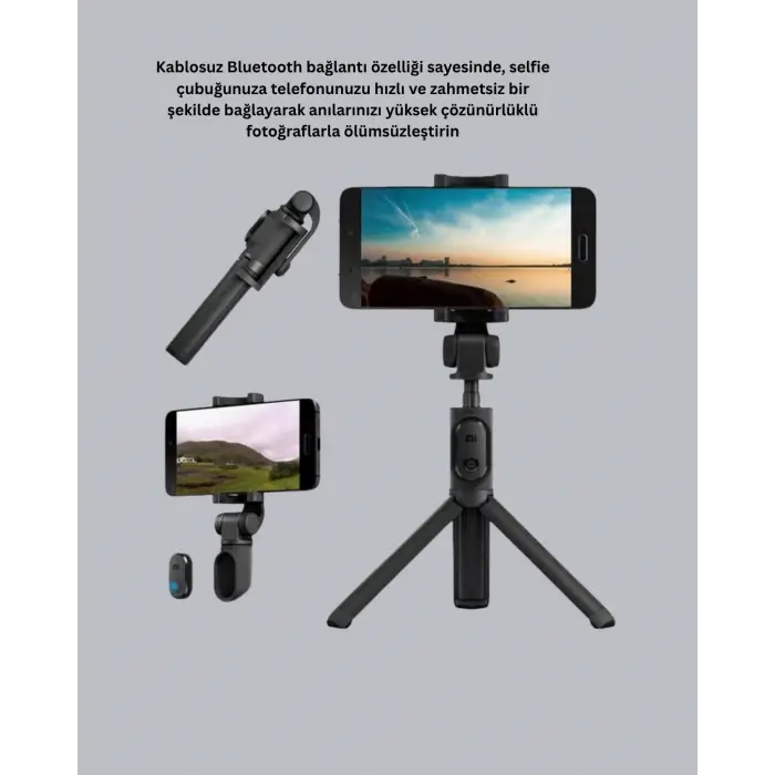 Bluetooth Selfie Çubuğu – 360° Dönebilen Başlık, Kablosuz Bağlantı