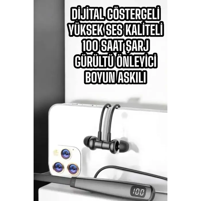 Boyun Askılı Bluetooth Kulaklık Uzun Şarj Süreli Dijital Göstergeli Kablolu