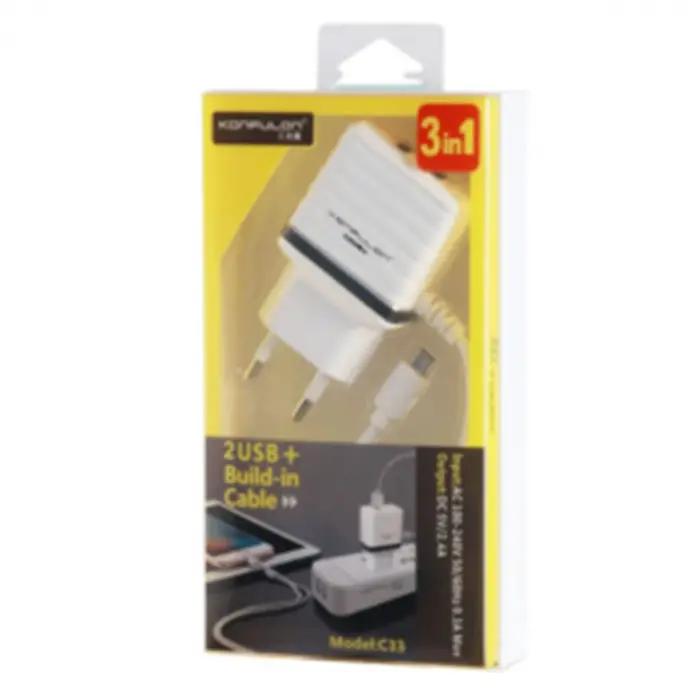 C33 Hızlı Şarj  3in1 (dahili Lightning Kablo İphone Uyumlulu)