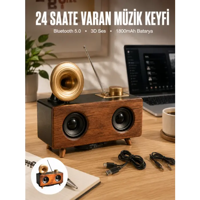Çalar Radyo Müzik Kutusu Nostaljik Hoparlör Speaker