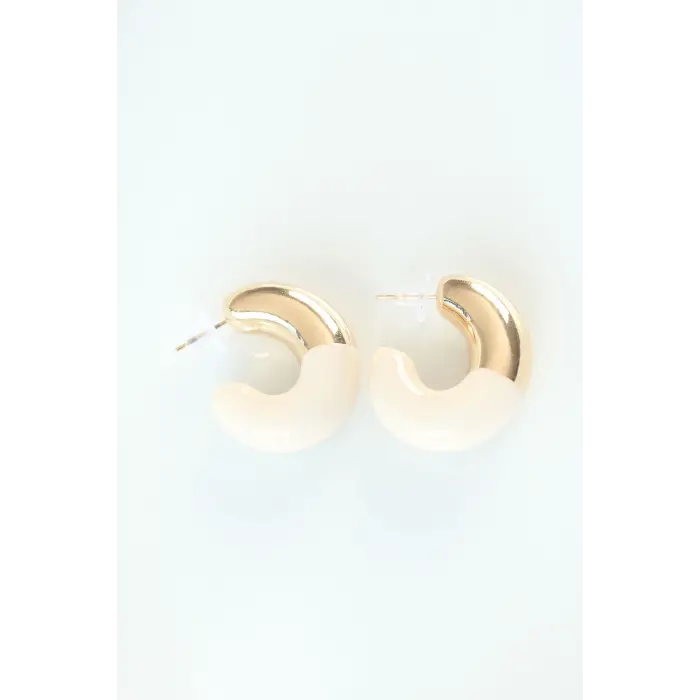 CCB Krem Gold Çift Renk Küpe 5886