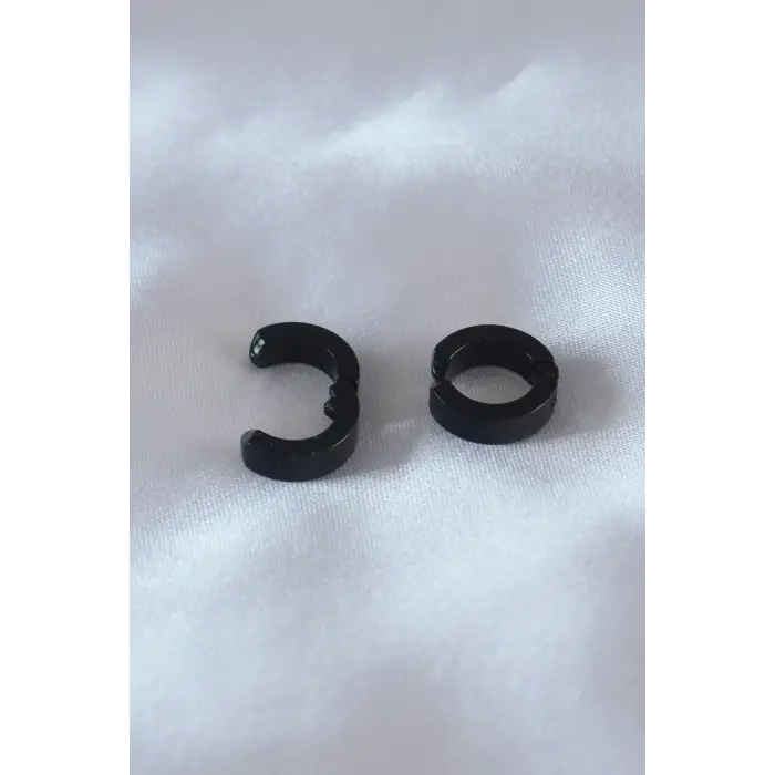 Çelik Siyah Renk Sıkıştırmalı Erkek Küpe 5886