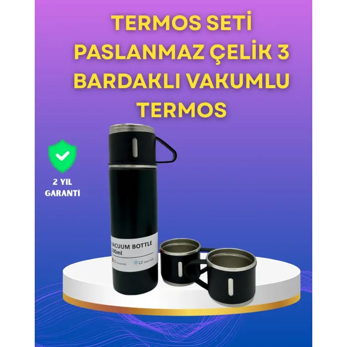 Çelik Termos Bardak Seti | 500 ml Kapasite, Kaymaz Taban, Hediye Kutulu