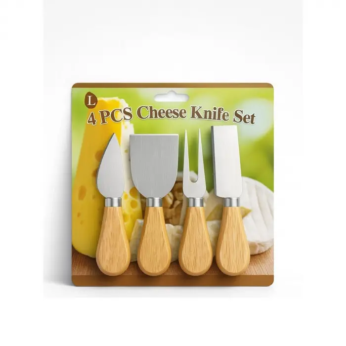 Cheese Knife Set 4pcs Peynir Bıçak Seti Ahşap Bambu Saplı Bx40