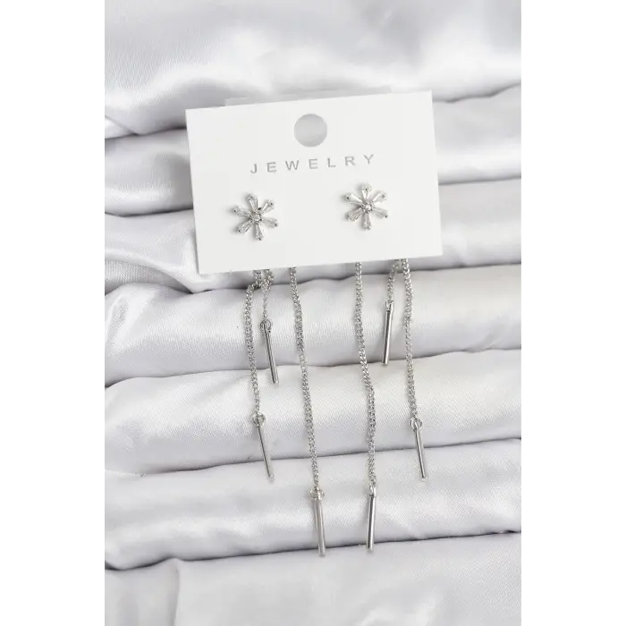Çiçek Model Gümüş Pirinç Sallantılı Kadın Küpe