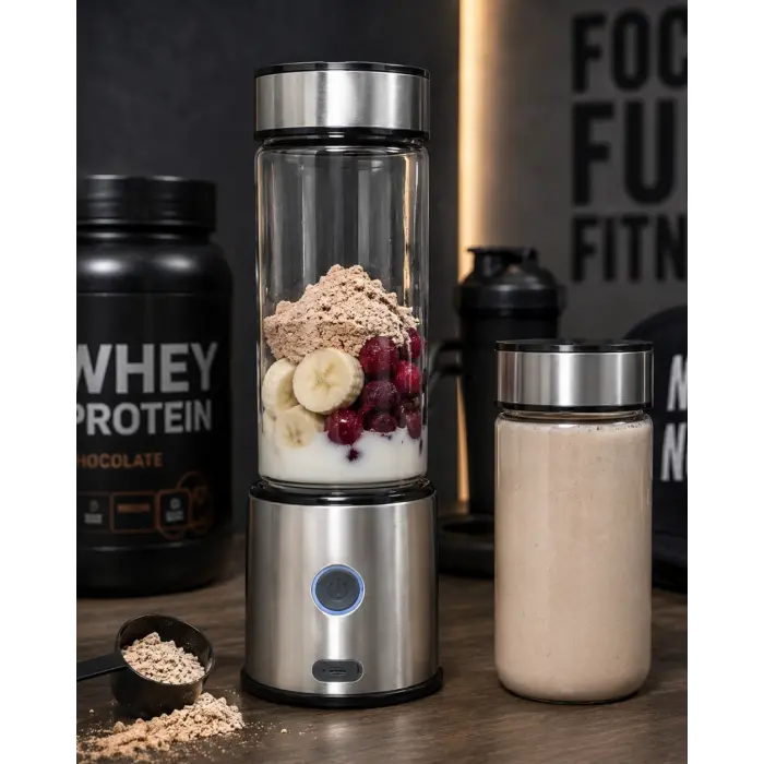 Çift Hazneli Cam Blender USB Şarjlı Smoothie ve Buz Kırıcı Blender