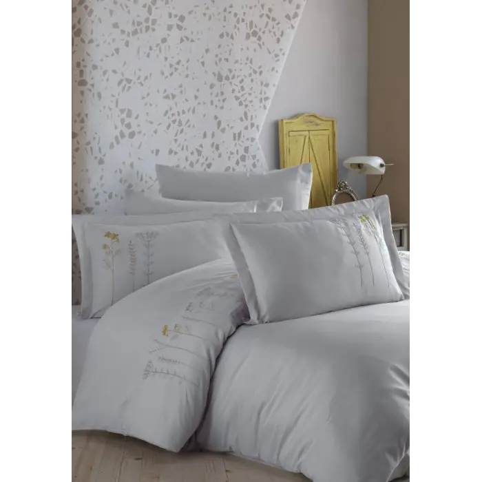 Çift Kişilik Poplin Premium Nakışlı Nev Diva Gri