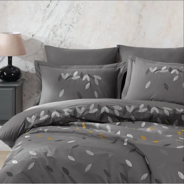 Çift Kişilik Poplin Premium Nakışlı Nev Lidia Gri