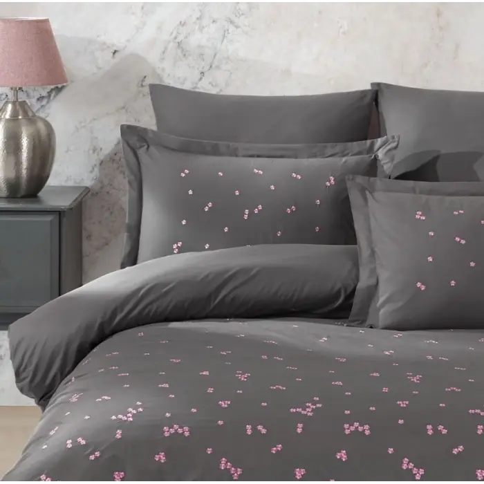 Çift Kişilik Poplin Premium Nakışlı Nev Spring Gri