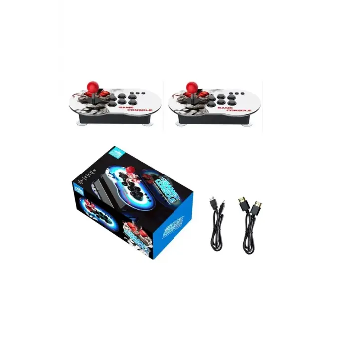 Çift kişilik retro joystickli beyaz oyun konsolu, 4K HD görüntü, oyun, bluetooth yok