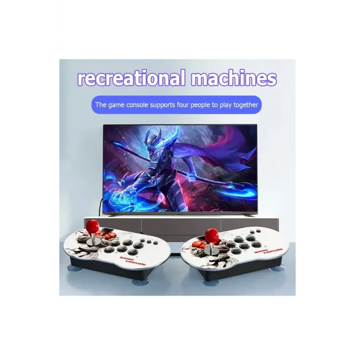 Çift kişilik retro joystickli beyaz oyun konsolu, 4K HD görüntü, oyun, bluetooth yok