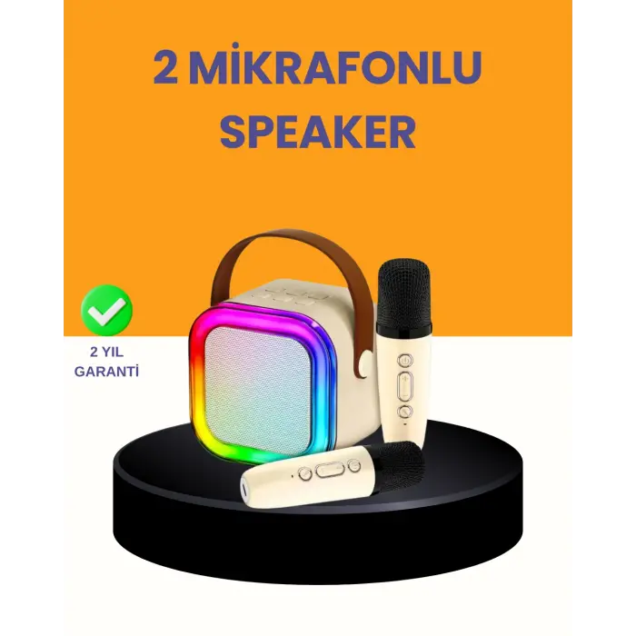 Çift Mikrofonlu Kompakt Karaoke Hoparlör – Uzun Pil Ömrü