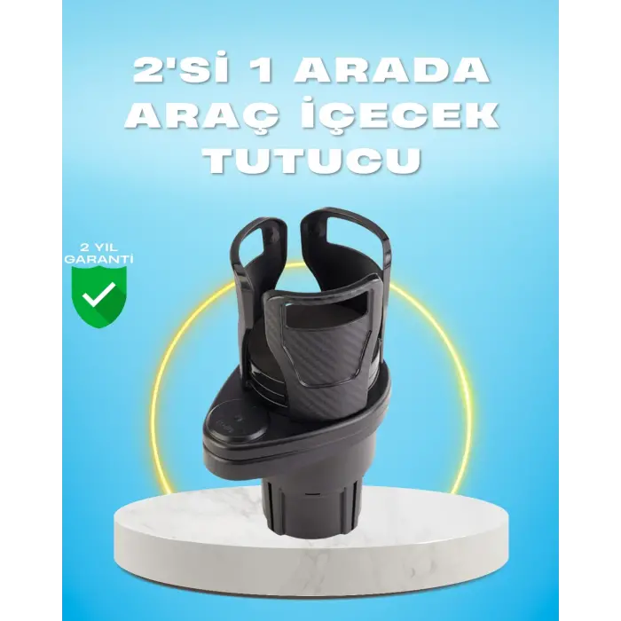 Çiftli Araba Bardak Tutucu Karbon Fiber Görünümlü 360° Ayarlı