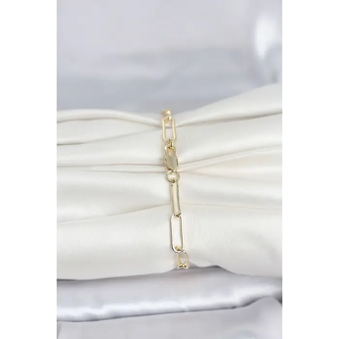 CM 14K Gold Renk Kalın Ataç Zincir Model Kadın Bileklik 5886