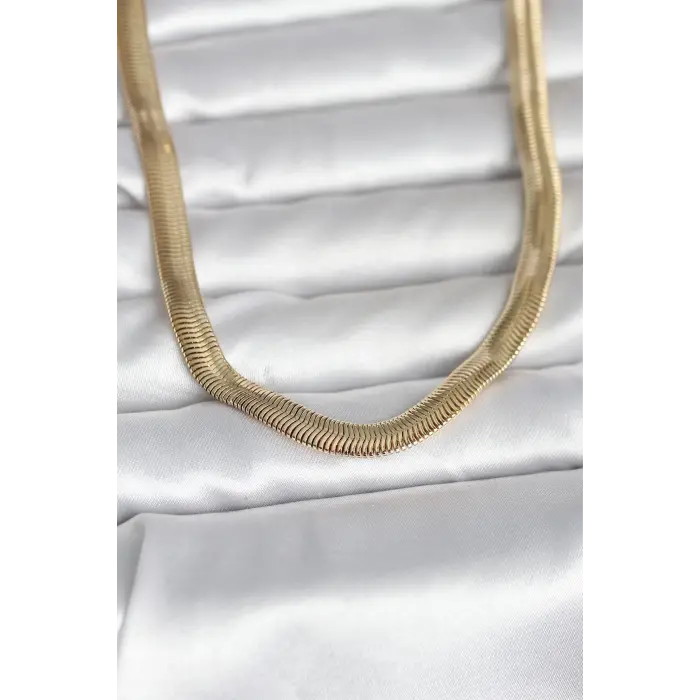 CM 14K Gold Renk Kalın Yassı Yılan Zincir Model 45 cm Kadın Kolye