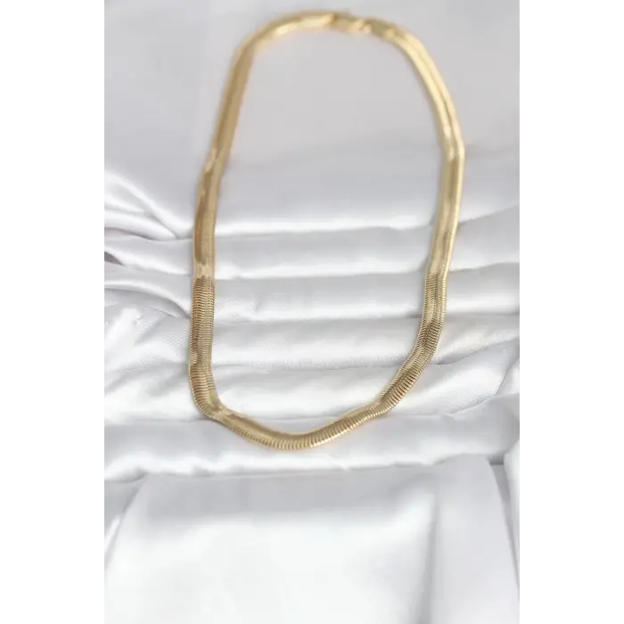 CM 14K Gold Renk Kalın Yassı Yılan Zincir Model 45 cm Kadın Kolye 5886