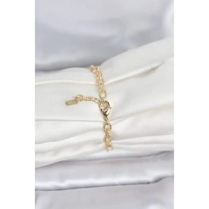 CM 14K Gold Renk Lazerli Halka Model Kadın Bileklik 5886