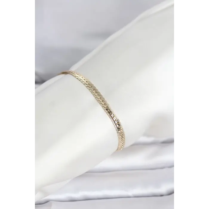 CM 14K Gold Renk Lazerli Yassı Zincir Model Kadın Bileklik