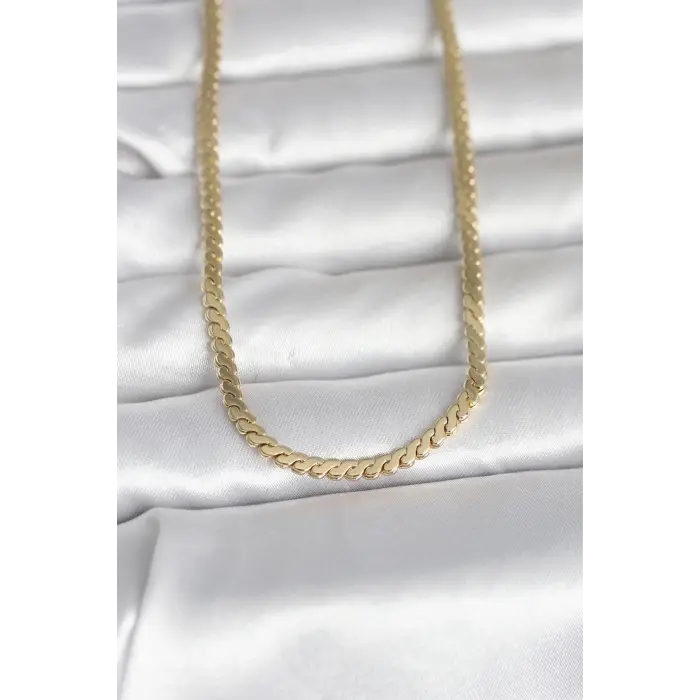 CM 14K Gold Renk Yassı Ezme Zincir Model 60 cm Kadın Kolye