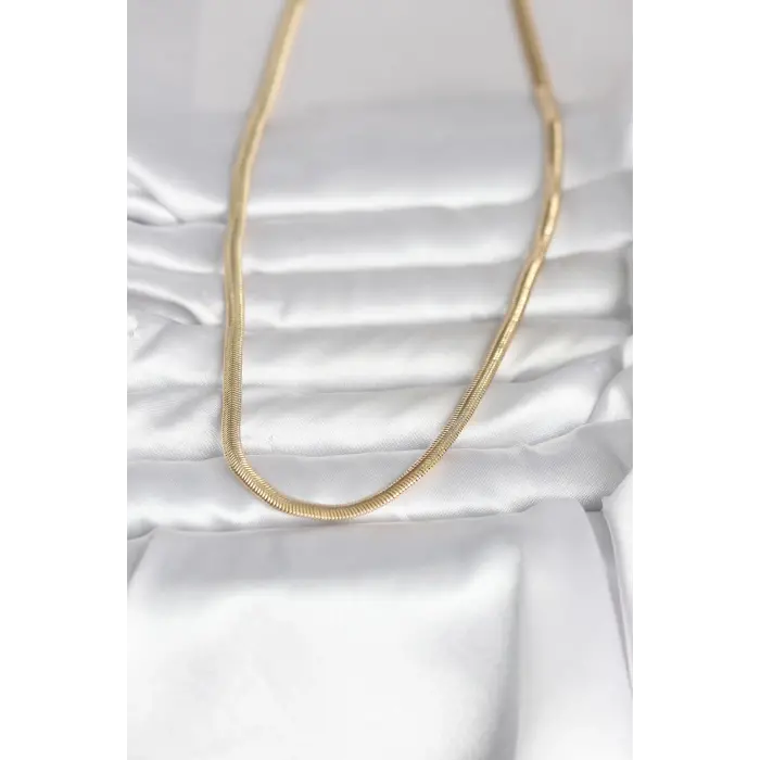 CM 14K Gold Renk Yassı Yılan Zincir Model 45 cm Kadın Kolye 5886