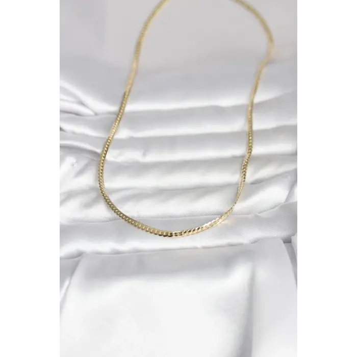 CM 14K Gold Renk Yassı Zincir Model 45 cm Kadın Kolye 5886
