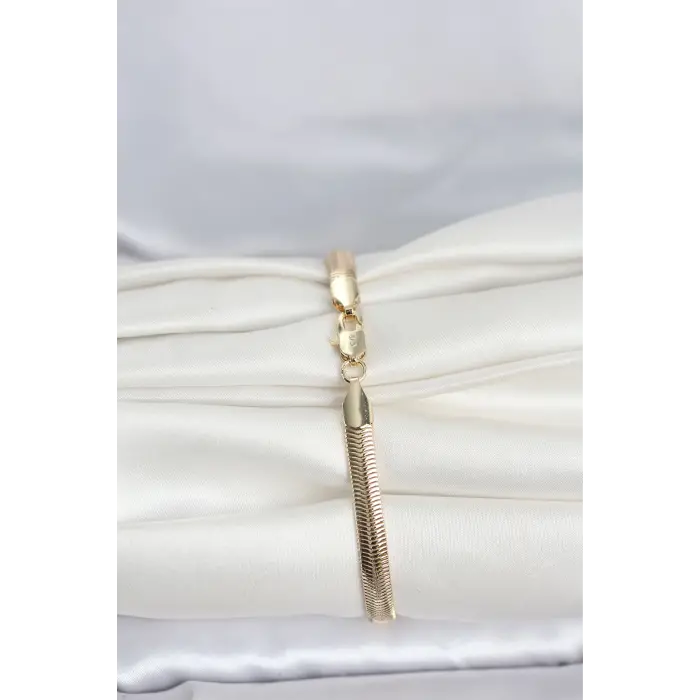 CM 14K Gold Renk Yassı Zincir Yılan Model Kadın Bileklik 5886