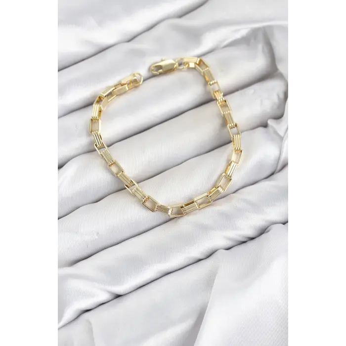 CM Kare Halka Model Gold Renk Pirinç Kadın Bileklik
