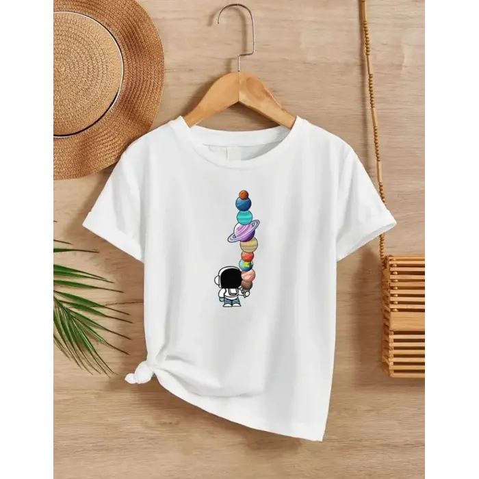Kız Çocuk Baskılı T-Shirt - Beyaz